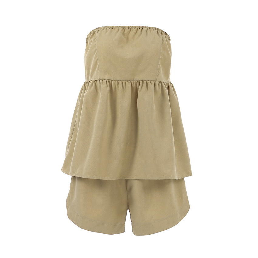 Off-Shoulder Shirred Shorts Set