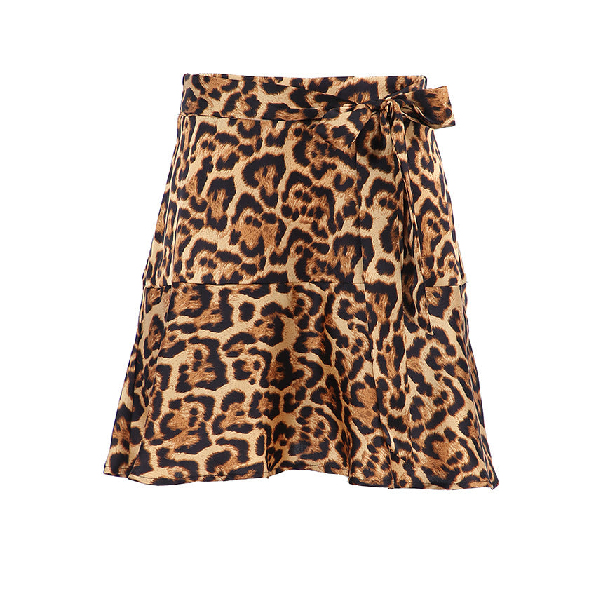 Leopard A-Line Mini Lace-Up Skirt