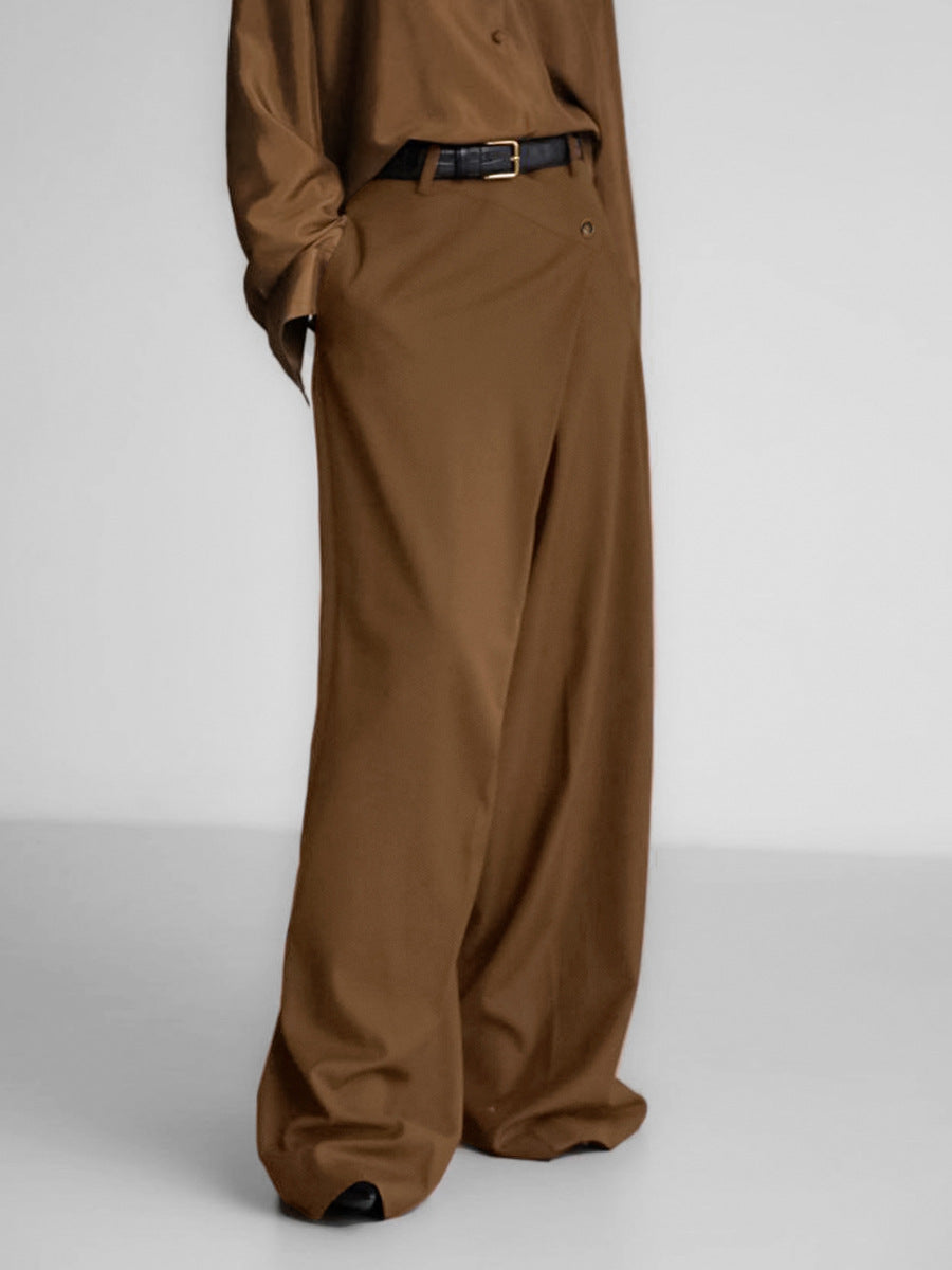 Irregular Wide-Leg High-Waist Floor-Length Trousers No belt