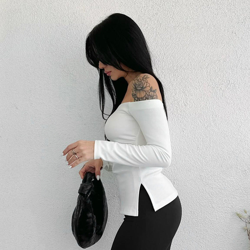 Plain Asymmetric Neckline Top