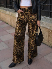 Loose Leopard Print Pocket Casual Pants