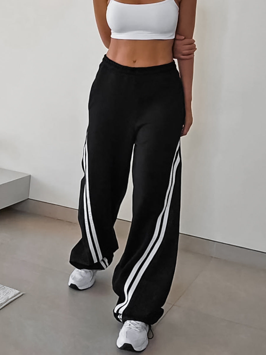 Drawstring Side Contrast Striped Pants