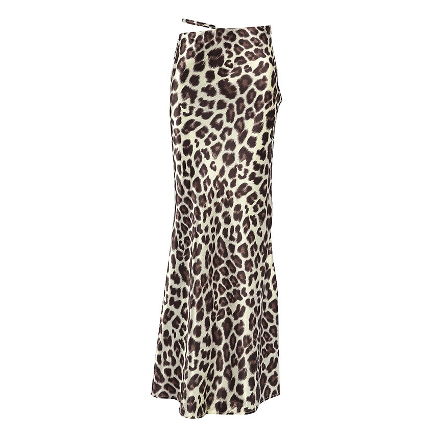 Satin Leopard Fishtail Skirt