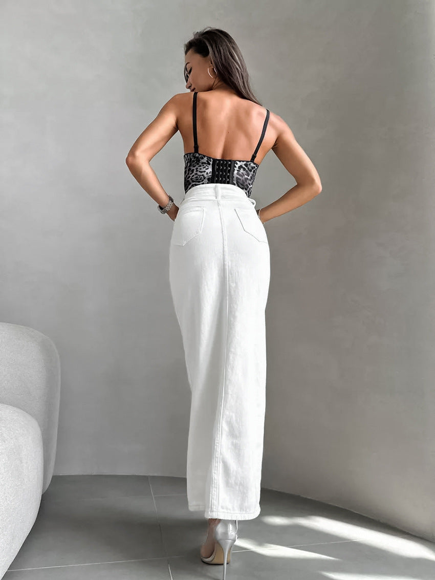 Button Down Cotton Maxi Skirt