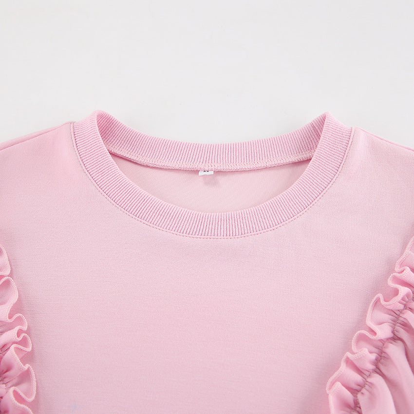 Flouncy Round Neck Long Sleeve  Loose Sweatshirt