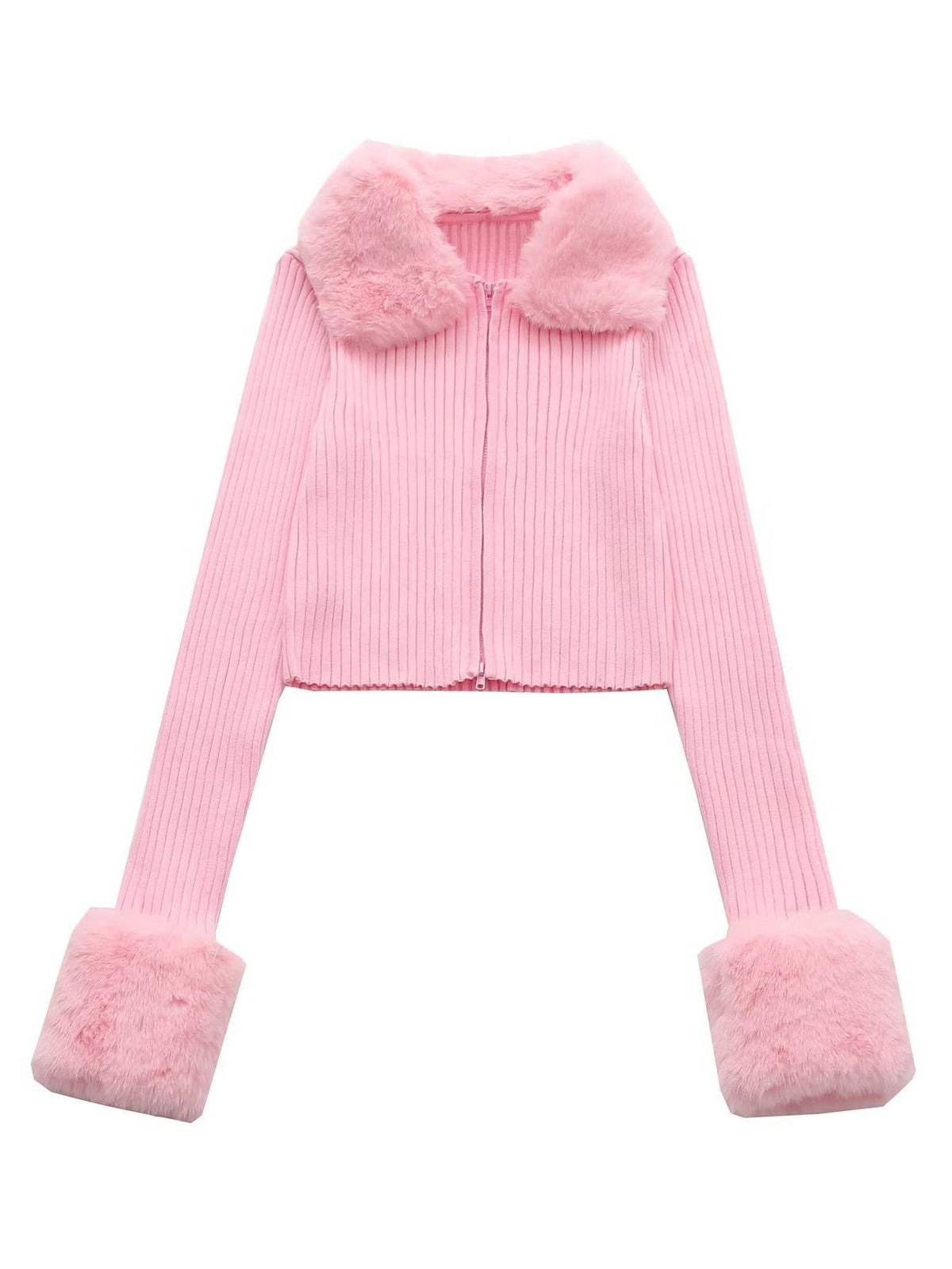 Christmas Sweet Pink Plush Zipper Cardigan