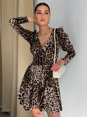 Leopard Print V-neck Slim Fit Dress