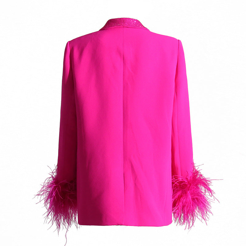 Shawl Lapel Feathered Cuff Blazer