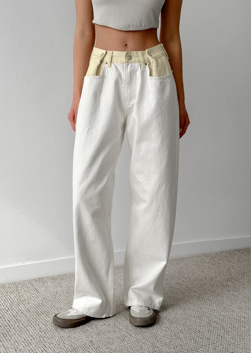 Contrast Color Straight Pants With Pockets