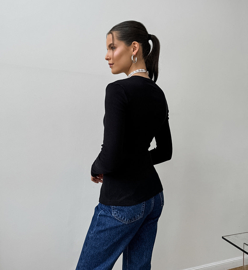 ASYMMETRIC CUTOUT BLACK KNIT TOP