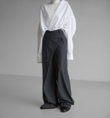 Irregular Wide-Leg High-Waist Floor-Length Trousers No belt