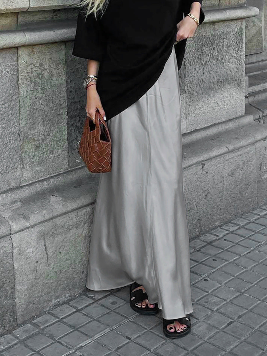 Gray Satin High Waist Mermaid Maxi Skirt