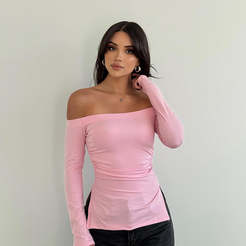 Plain Asymmetric Neckline Top