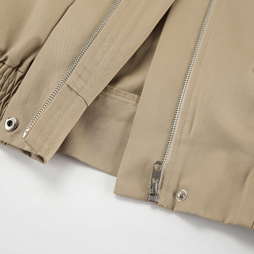 Khaki Lapel Outerwear Jackets