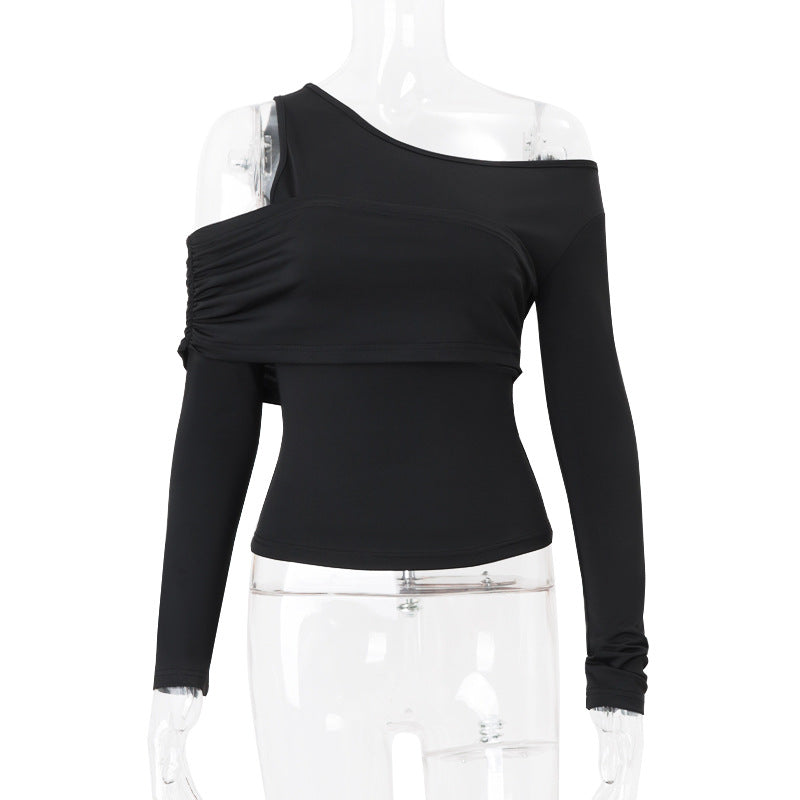 Slim Long Sleeve Cross Wrap  Off Shoulder Crop Top