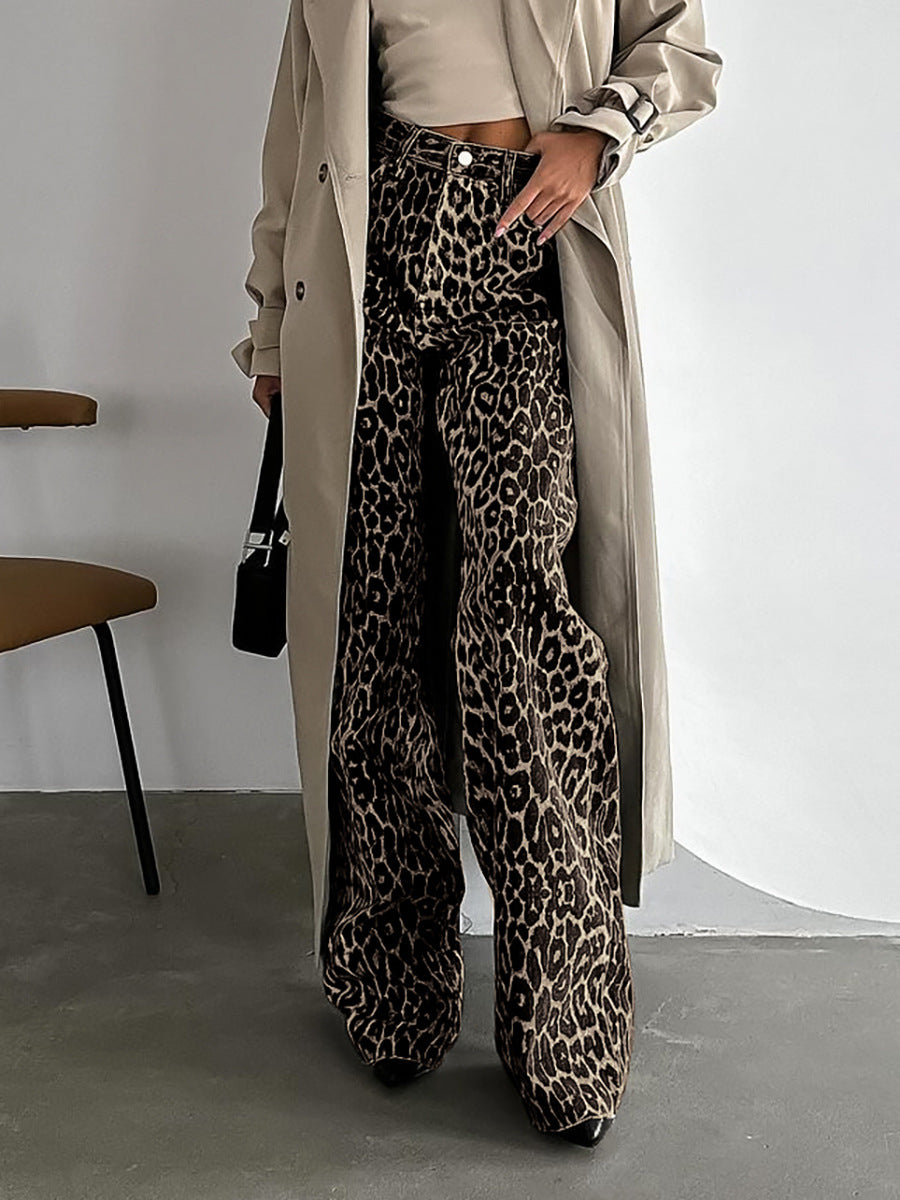 Loose Low Waist Leopard Print Trousers