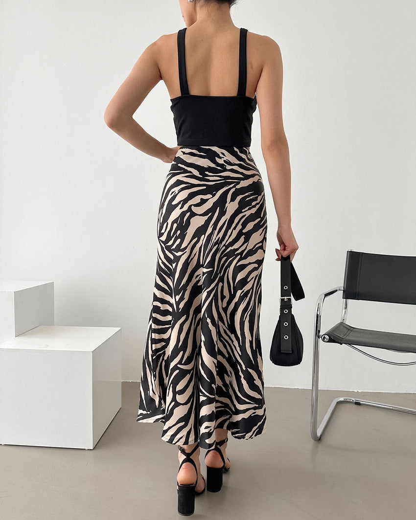 Zebra Print Midi Skirt