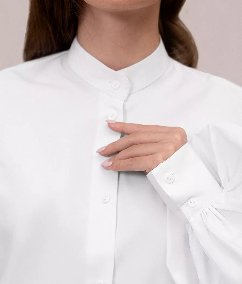 Lapel Lantern Sleeve  Shirt