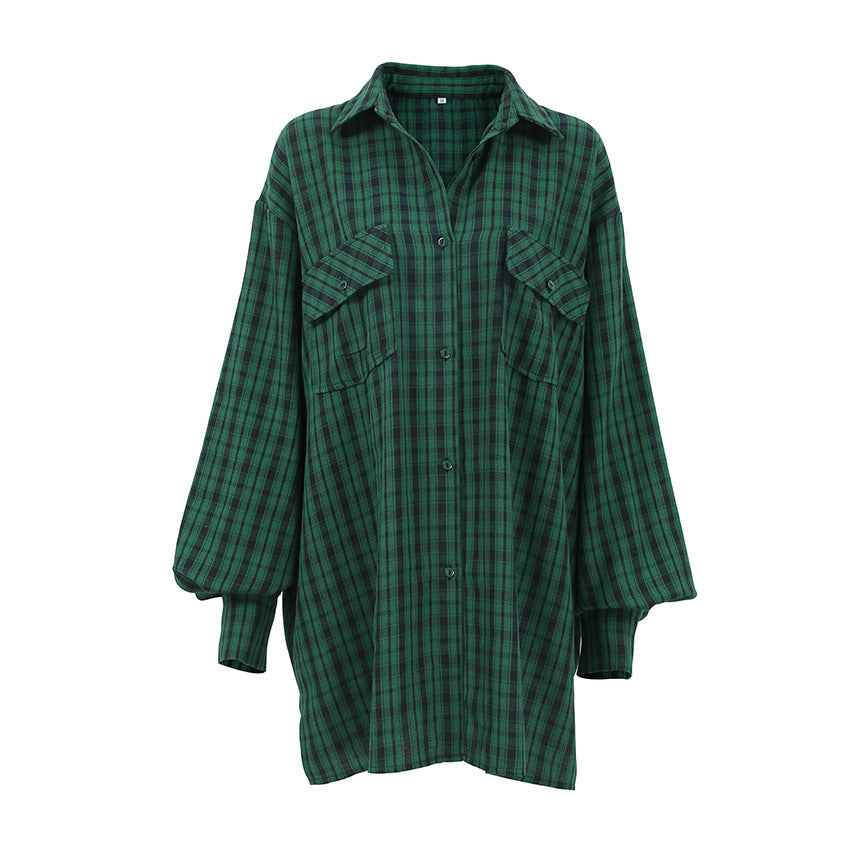 Green Loose Button Down Blouses