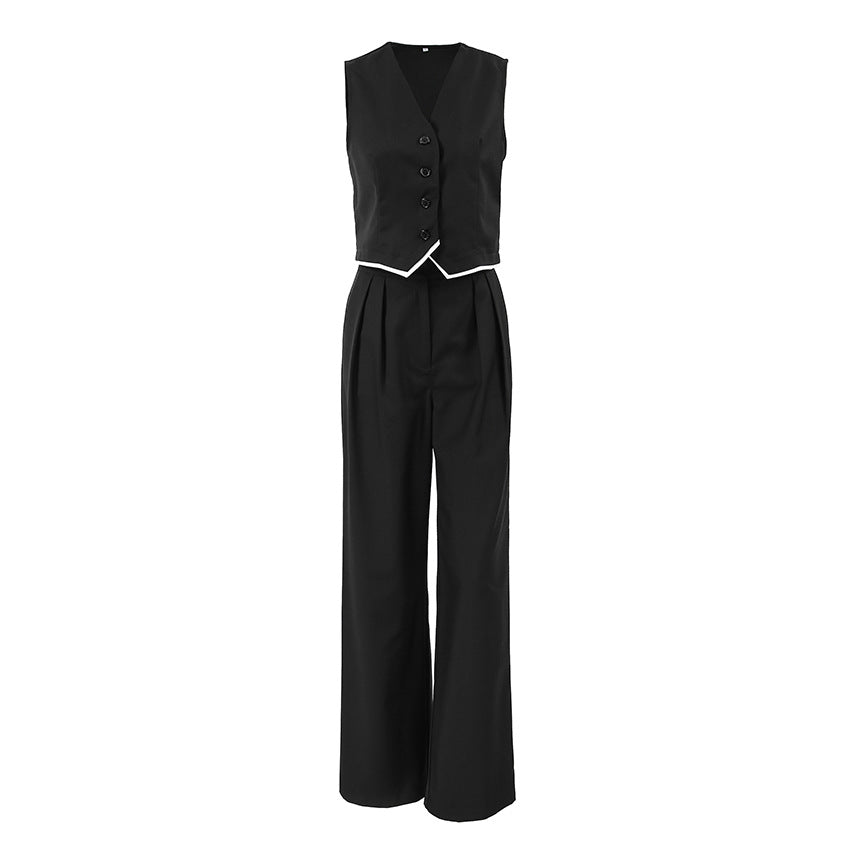 V Neck Sleeveless Tops and Long Trousers Set