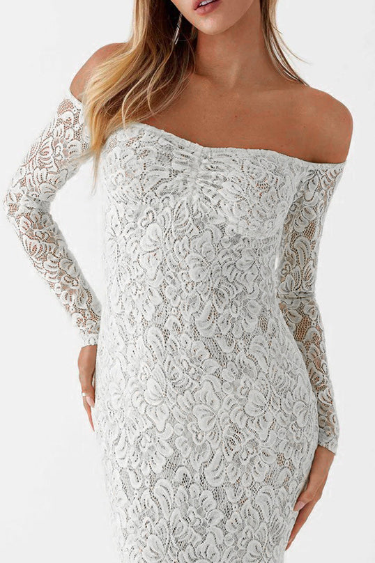 Lace Off Shoulder Long Sleeve Wedding Dress