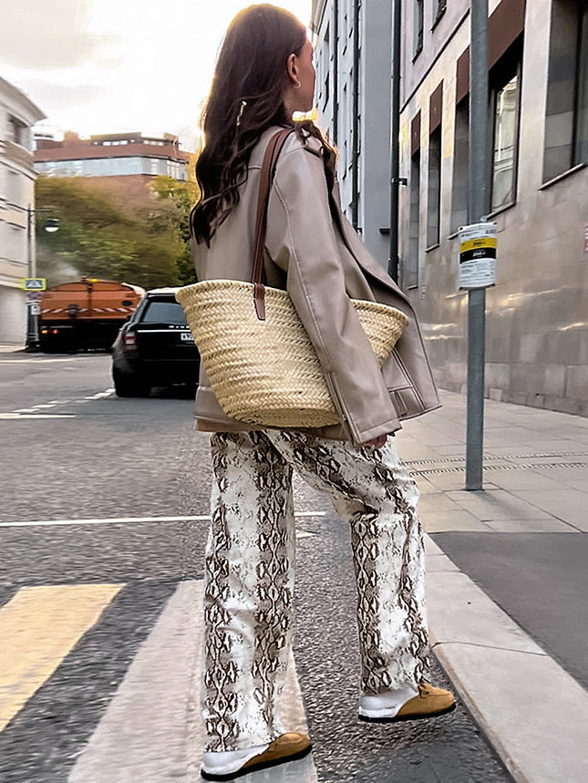 Snake Print Wide Leg High Waisted Pants