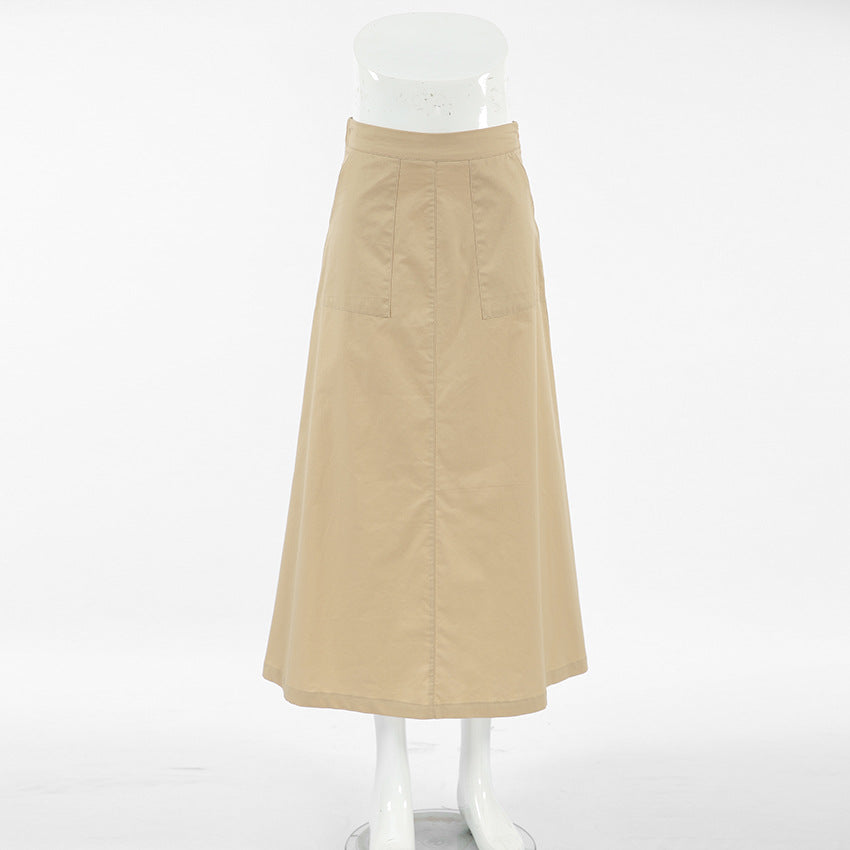 Solid Color Split-Joint A-Line High Waisted Skirts