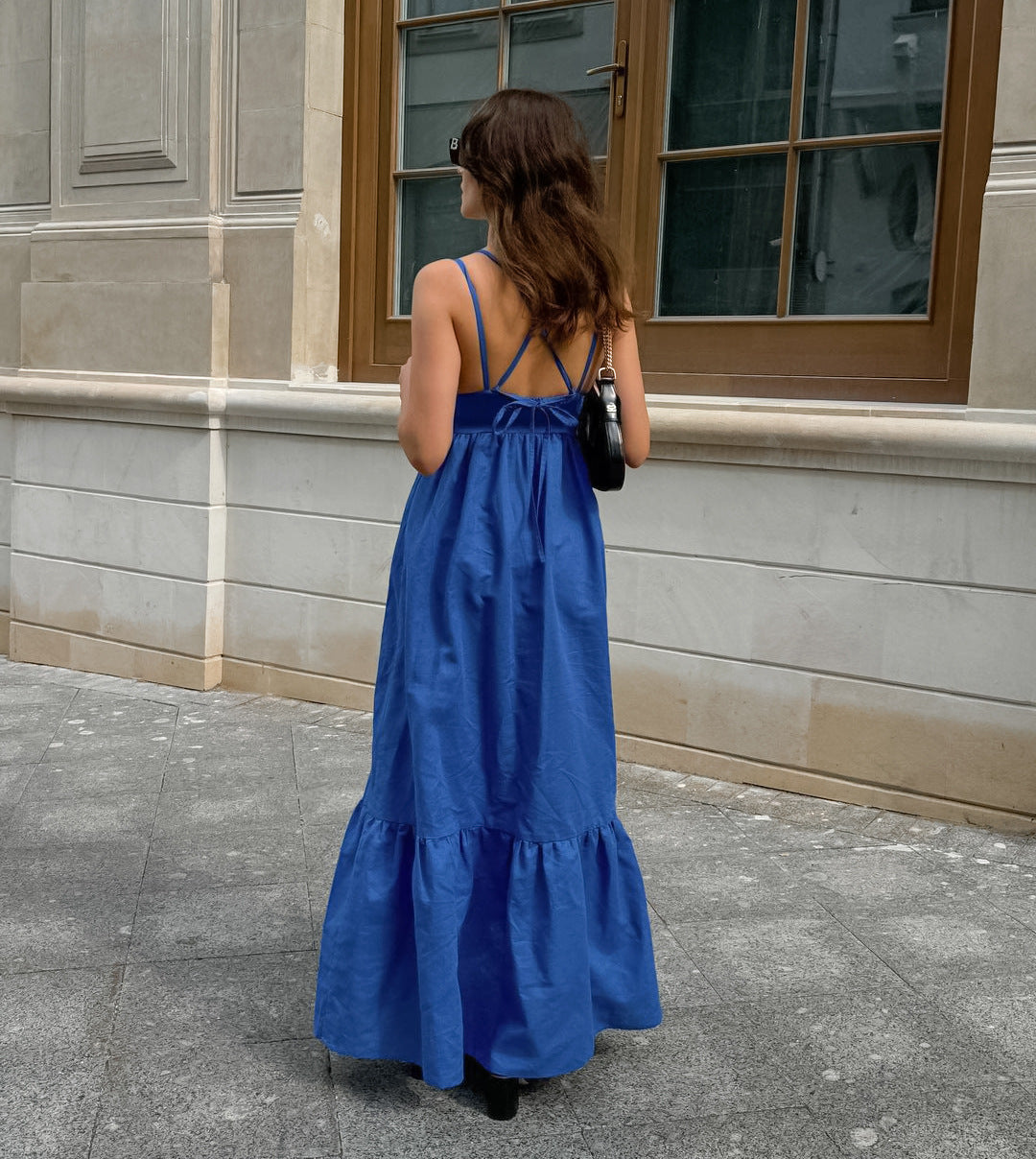 Blue V-Neck Maxi Dress