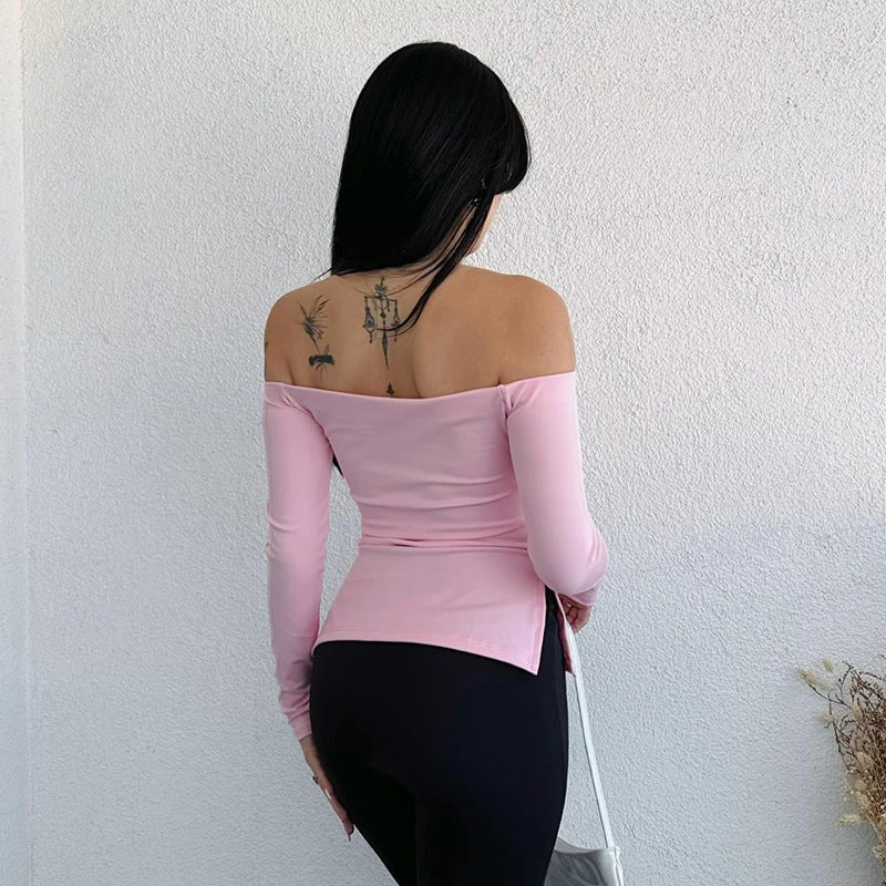 Plain Asymmetric Neckline Top