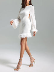 Sequins Feather Backless Dress