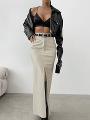 Matte Leather Straight Skirt