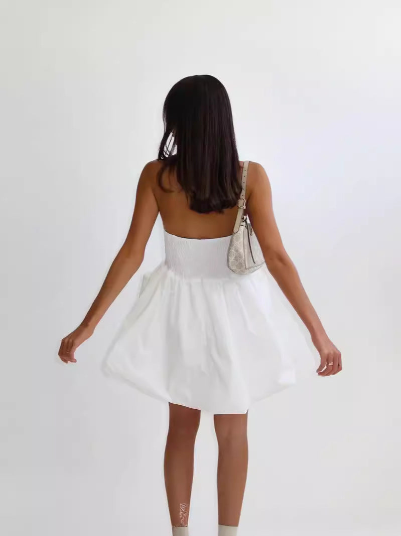 Sleeveless Sweetheart Neck Ruched Tube Top Flare Short Dress