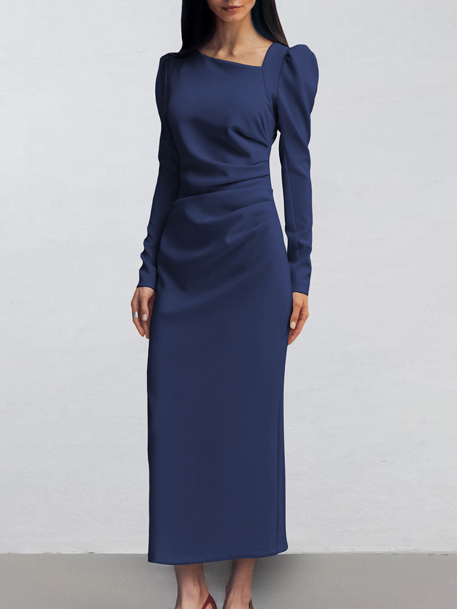 Fitted Midi Dress With Asymmetric Neckline