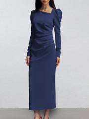 Fitted Midi Dress With Asymmetric Neckline