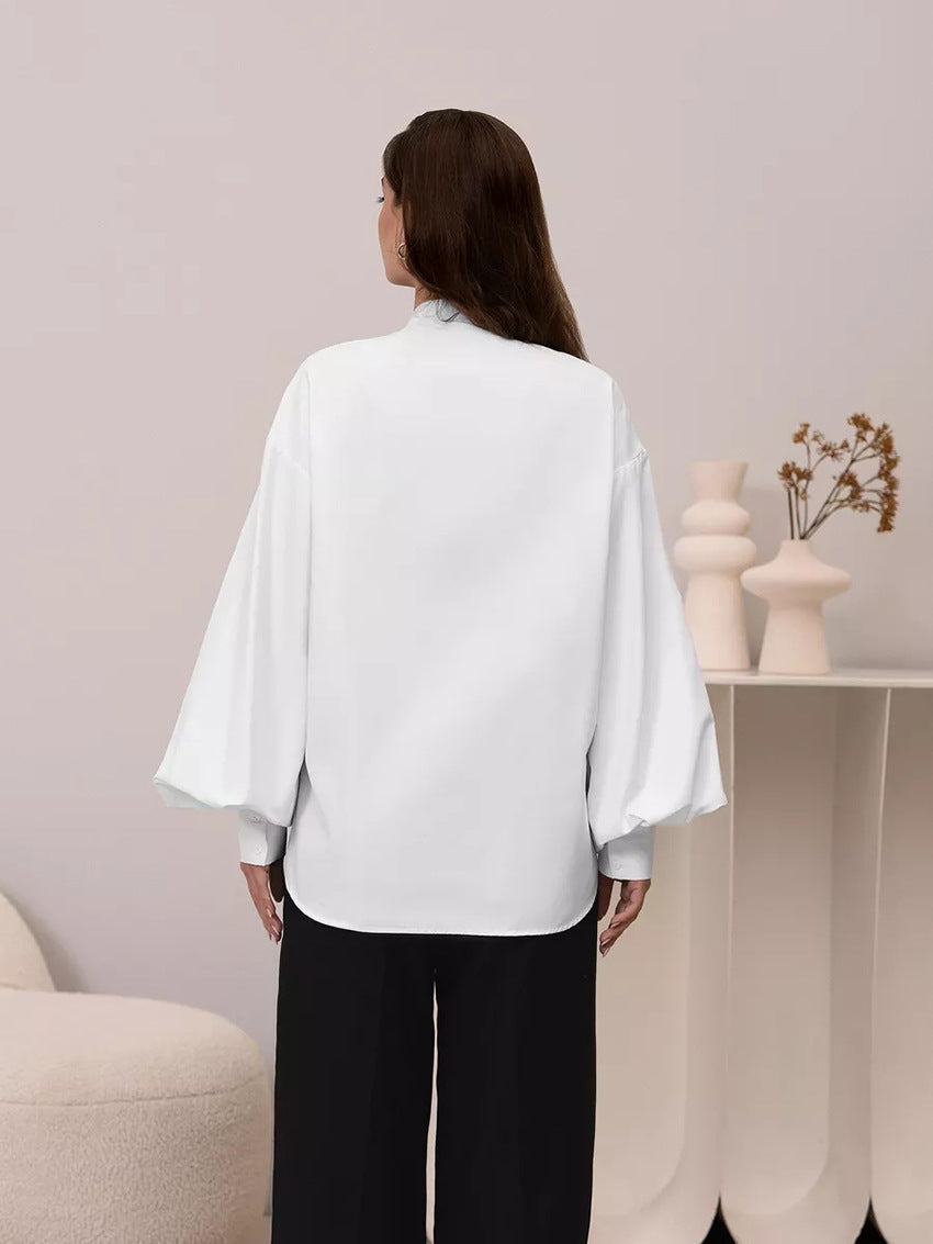 Lapel Lantern Sleeve  Shirt