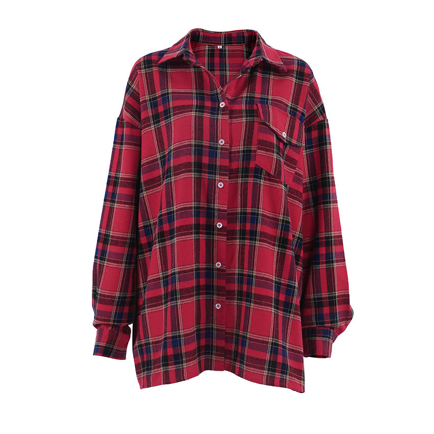 Retro Plaid Loose Long Sleeved Shirt