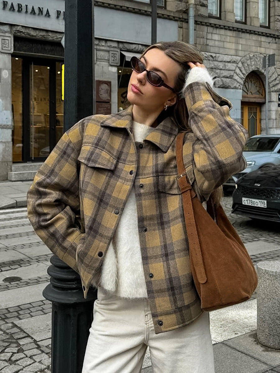 Warm Wool  Plaid Gingham Coat