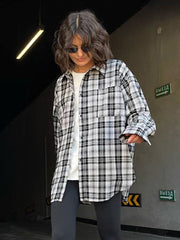 Pocket Lapel Long Sleeve Plaid Shirt