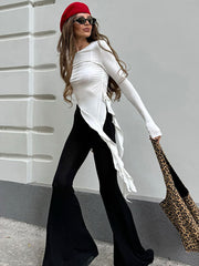 Pleated Ruffle Tassel Jersey Top