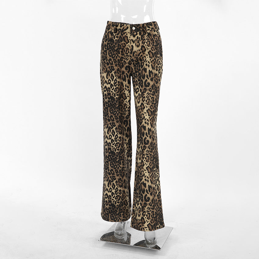 Loose Low Waist Leopard Print Trousers