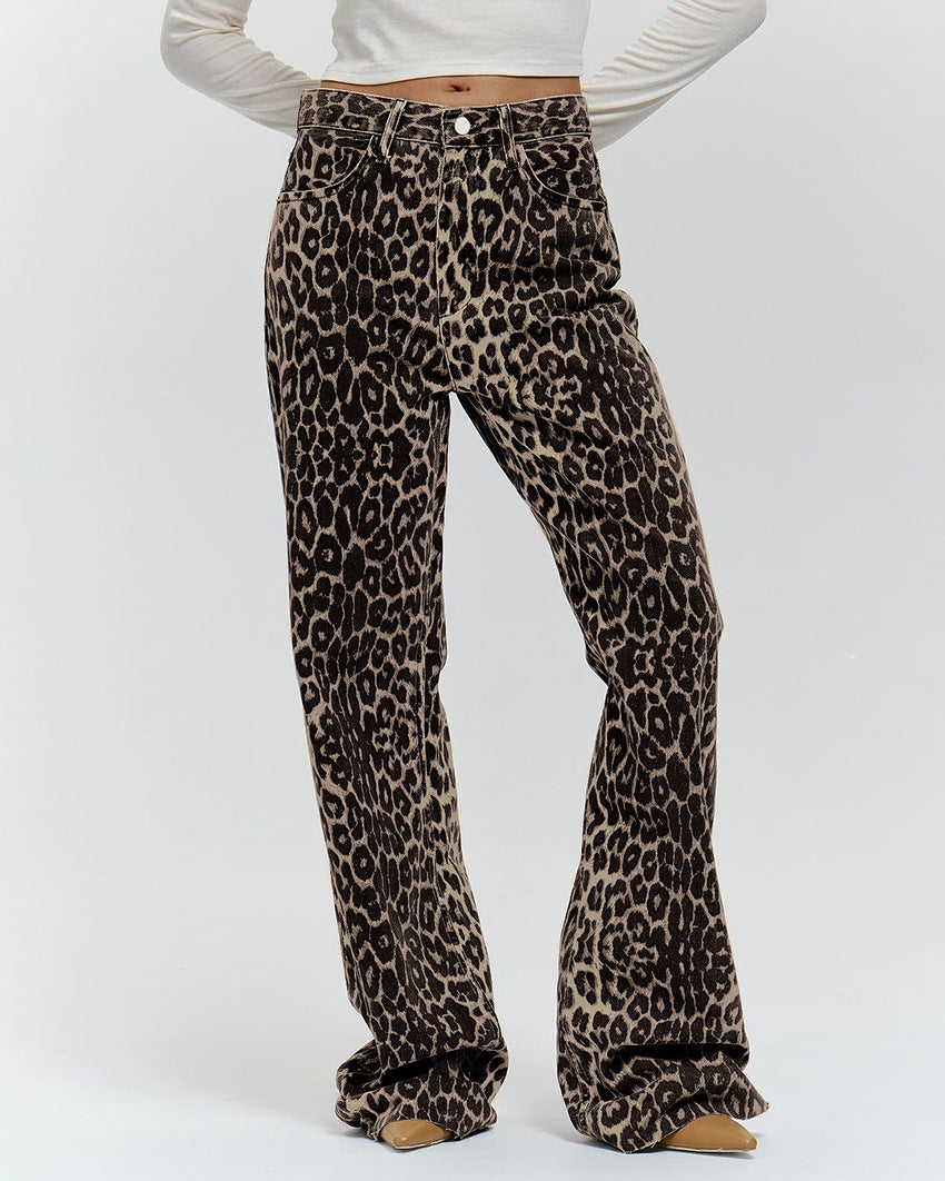 Loose Low Waist Leopard Print Trousers