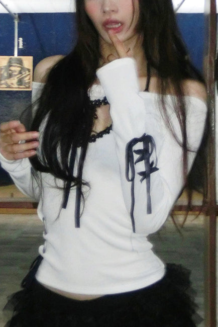 Off Shoulder Heart Design Y2K Top