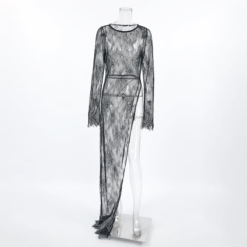 Black See-through Long Maxi Lace Dresses