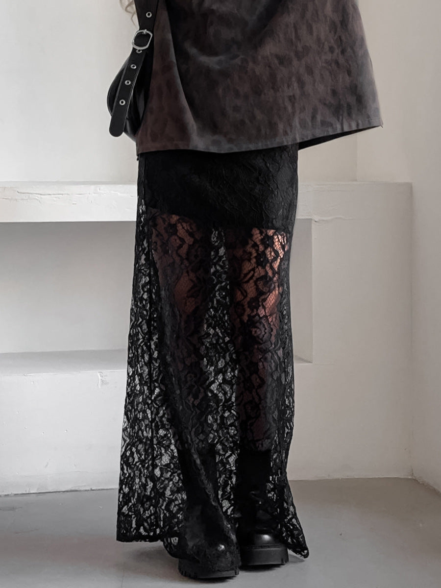 Black Lace Midi Skirt