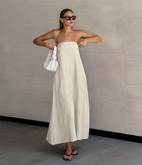 Linen A-Line Strapless Maxi Dress