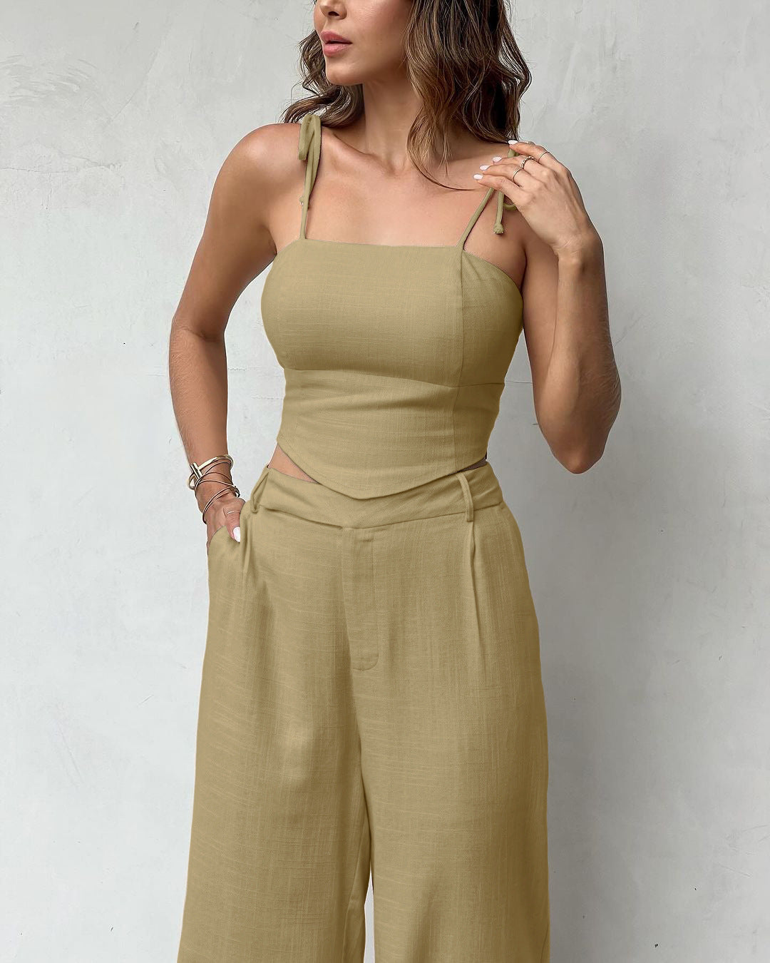 Linen Short Vest & Pants Two-piece Set