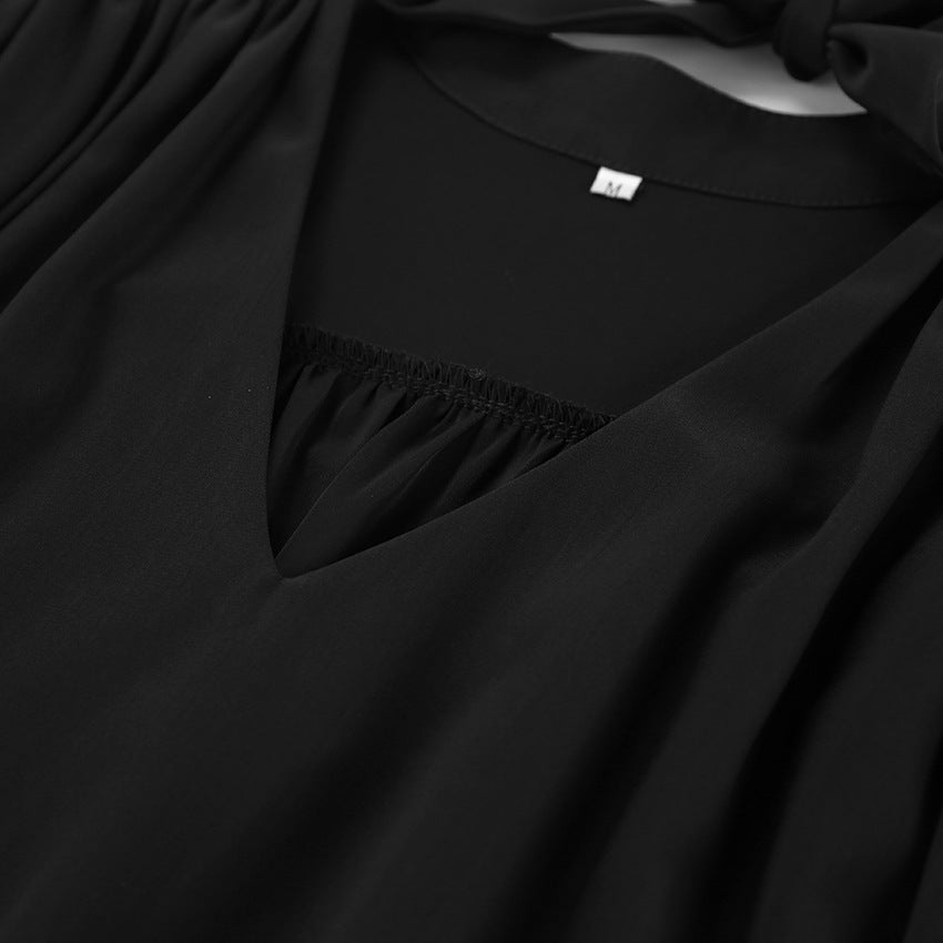 Bow Neckline Lantern Sleeve Mini Dress