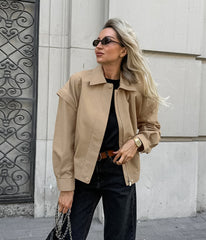 Khaki Lapel Outerwear Jackets