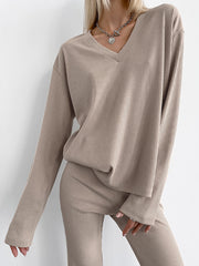 V-neck Top+ Comfortable Trousers Set