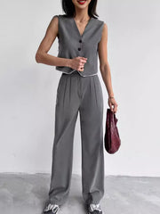 V Neck Sleeveless Tops and Long Trousers Set